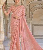 Pink Woven Designer,Embroidery,Moti Work Fancy Fab. Free Size Partywear Saree Saree