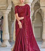 Maroon Woven Designer,Embroidery,Moti Work Fancy Fab. Free Size Partywear Saree Saree