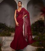 Lydia maroon pre-draped lehenga saree