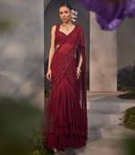 Leila maroon pre-draped lehenga saree