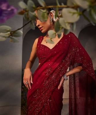 Leila maroon pre-draped lehenga saree 3