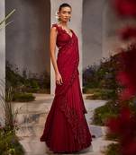 Leilani maroon pre-draped saree