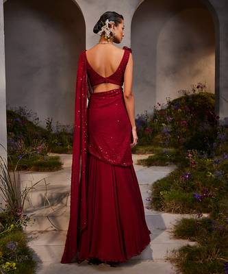 Leilani maroon pre-draped saree 3