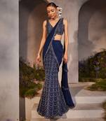 Lena electric blue pre-draped saree