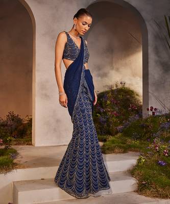 Lena electric blue pre-draped saree 2