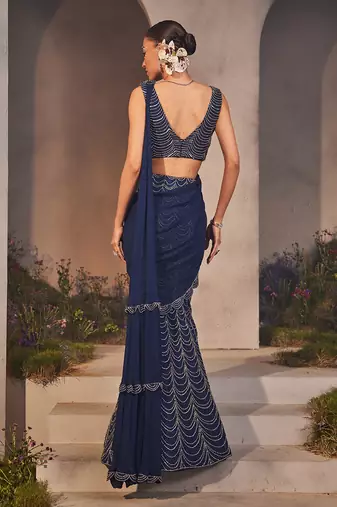 Lena electric blue pre-draped saree