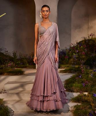 Lilith lavender pre-draped lehenga saree 1