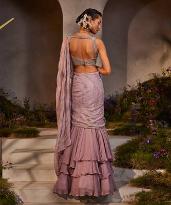 Lilith lavender pre-draped lehenga saree 3