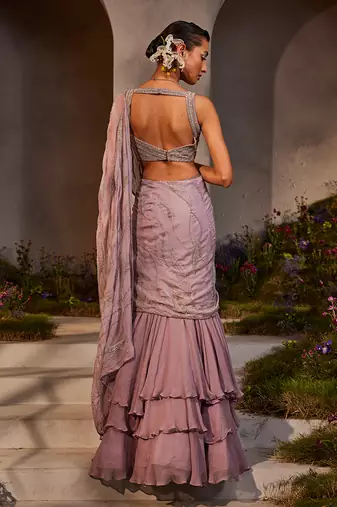 Lilith lavender pre-draped lehenga saree