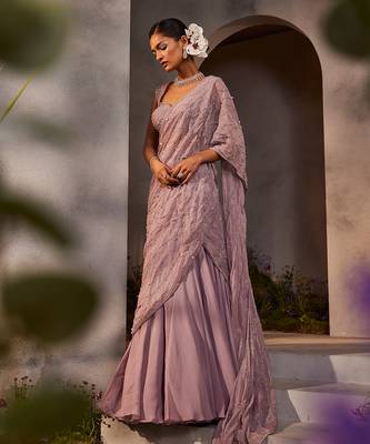 Liah lavender pre-draped lehenga saree 1