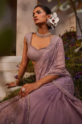 Liah lavender pre-draped lehenga saree