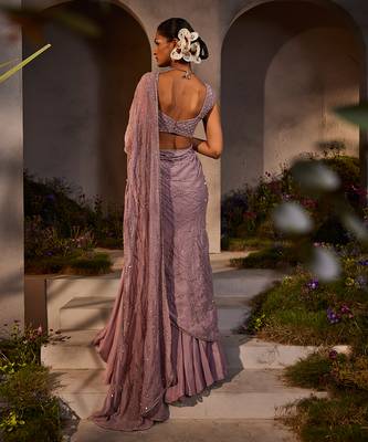 Liah lavender pre-draped lehenga saree 3
