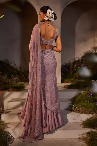 Liah lavender pre-draped lehenga saree