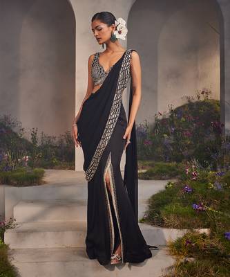 Lorelei black pre-draped saree 1