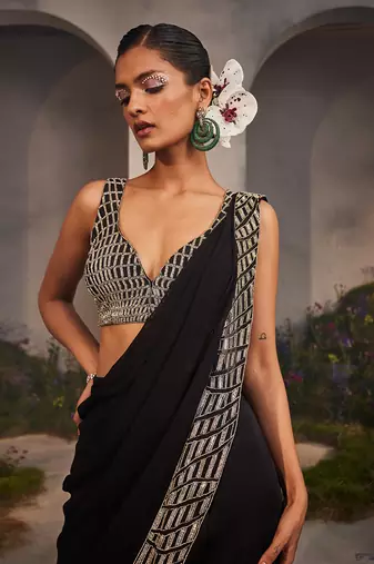 Lorelei black pre-draped saree