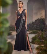 Lacey black pre-draped saree