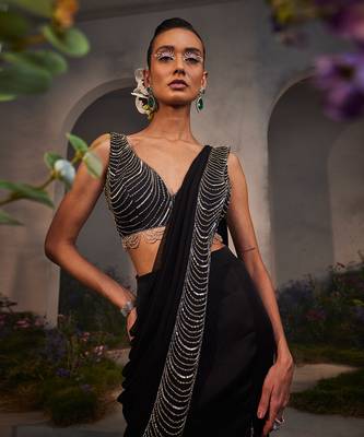 Lacey black pre-draped saree 2