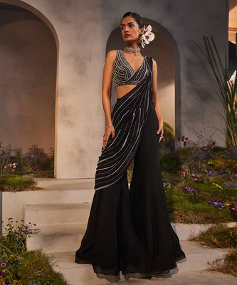 Lorelei black pre-draped pant saree 1