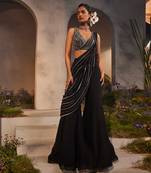 Lorelei black pre-draped pant saree