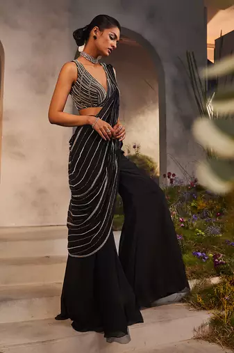 Lorelei black pre-draped pant saree