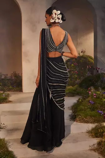 Lorelei black pre-draped pant saree