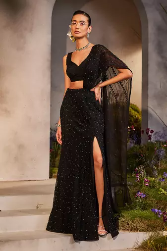Lainey black pre-draped saree