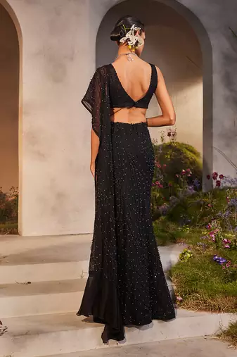 Lainey black pre-draped saree