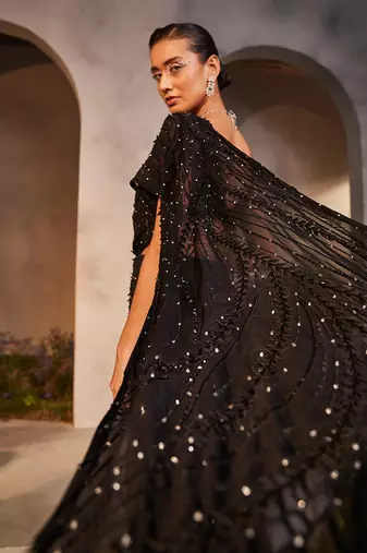 Lainey black pre-draped saree