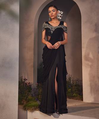 Lexie black pre-draped saree 1