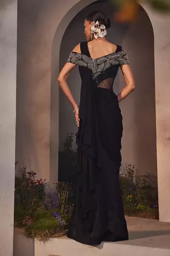 Lexie black pre-draped saree