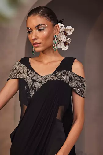 Lexie black pre-draped saree