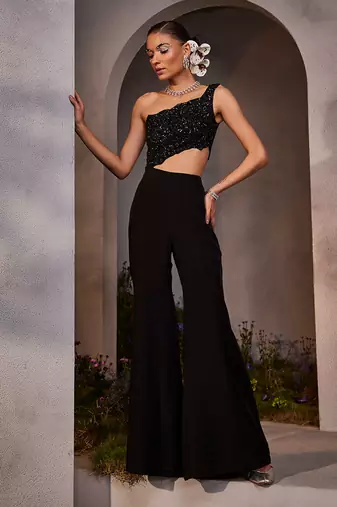 Luciana black silk yoke jumpsuit