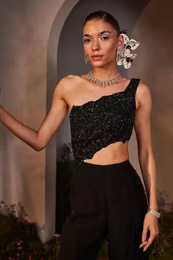 Luciana black silk yoke jumpsuit