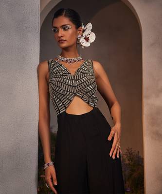Lara black silk yoke jumpsuit 2