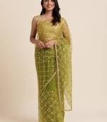 Green Embroidery Work Net Saree Net Saree With Blouse Piece