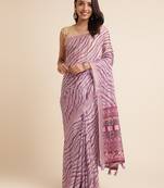 Lavender Cotton Dobbi Digital Print Saree Cotton Blend Saree With Blouse Piece