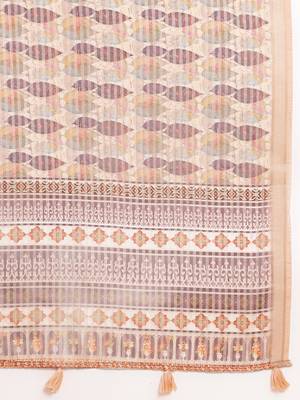Biege Cotton Dobbi Digital Print Saree Cotton Blend Saree With Blouse Piece 7