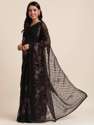 Black Designer Brasso Black Color Saree With Foil And Swarovski Embellishment  Brasso Saree With Blouse Piece 2