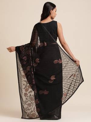 Black Designer Brasso Black Color Saree With Foil And Swarovski Embellishment  Brasso Saree With Blouse Piece 3