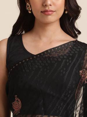 Black Designer Brasso Black Color Saree With Foil And Swarovski Embellishment  Brasso Saree With Blouse Piece 6