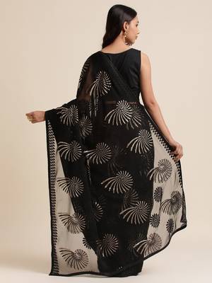 Black Designer Brasso Black Color Saree With Foil And Swarovski Embellishment  Brasso Saree With Blouse Piece 3