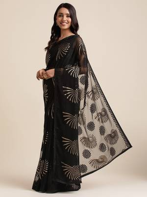 Black Designer Brasso Black Color Saree With Foil And Swarovski Embellishment  Brasso Saree With Blouse Piece 4