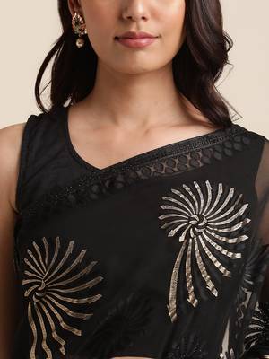 Black Designer Brasso Black Color Saree With Foil And Swarovski Embellishment  Brasso Saree With Blouse Piece 6