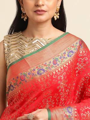 Red Pure Bandhej Silk Blend Saree With Blouse Piece 6