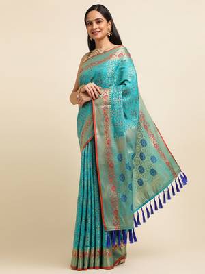 Blue Pure Bandhej Patola Silk Saree Silk Blend Saree With Blouse Piece 2