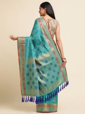 Blue Pure Bandhej Patola Silk Saree Silk Blend Saree With Blouse Piece 3