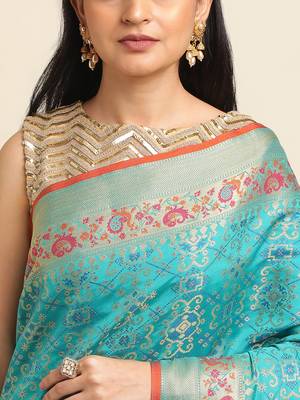 Blue Pure Bandhej Patola Silk Saree Silk Blend Saree With Blouse Piece 6