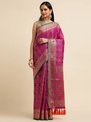 Wine Pure Bandhej Silk Blend Saree With Blouse Piece 1
