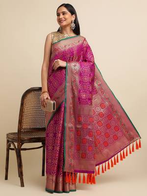 Wine Pure Bandhej Silk Blend Saree With Blouse Piece 4