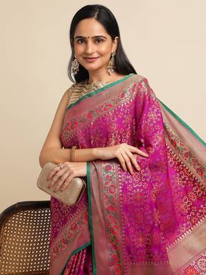 Wine Pure Bandhej Silk Blend Saree With Blouse Piece 5